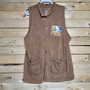 Michael Leu Collection Top Large Women Brown Sleeveless Art to Wear Mineral Wash